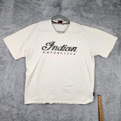 Indian Motorcycle Shirt Mens 2XL White Logo Graphic Pima Cotton Biker Tee Retro