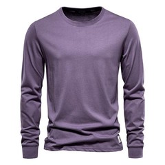 Solid Color Cotton T Shirt Men Casual O-neck Long Sleeved Mens Tshirts