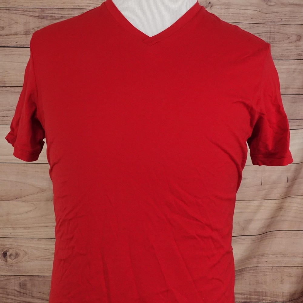 Murano Shirt Mens Large Red Slim Fit V Neck 100% Cotton Tee T-Shirt Basic