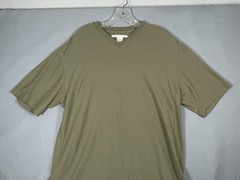 VTG Perry Ellis Shirt Mens XL Green Striped V-Neck Cotton Rayon T-Shirt Tee Y2K