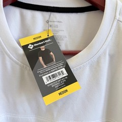 Members Mark Mens White Luxe Tee Medium Short Sleeve Zip Media Pocket NWT C21102
