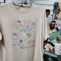 Ocean Wildlife Art Tee Shien Beige Size Large Pre Owned A291ed