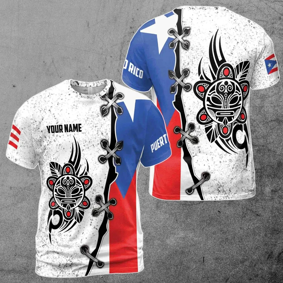 Customize Name Puerto Rico Grunge Flag Sun Taino Gift 3D T-Shirt HS643