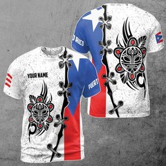 Customize Name Puerto Rico Grunge Flag Sun Taino Gift 3D T-Shirt HS643
