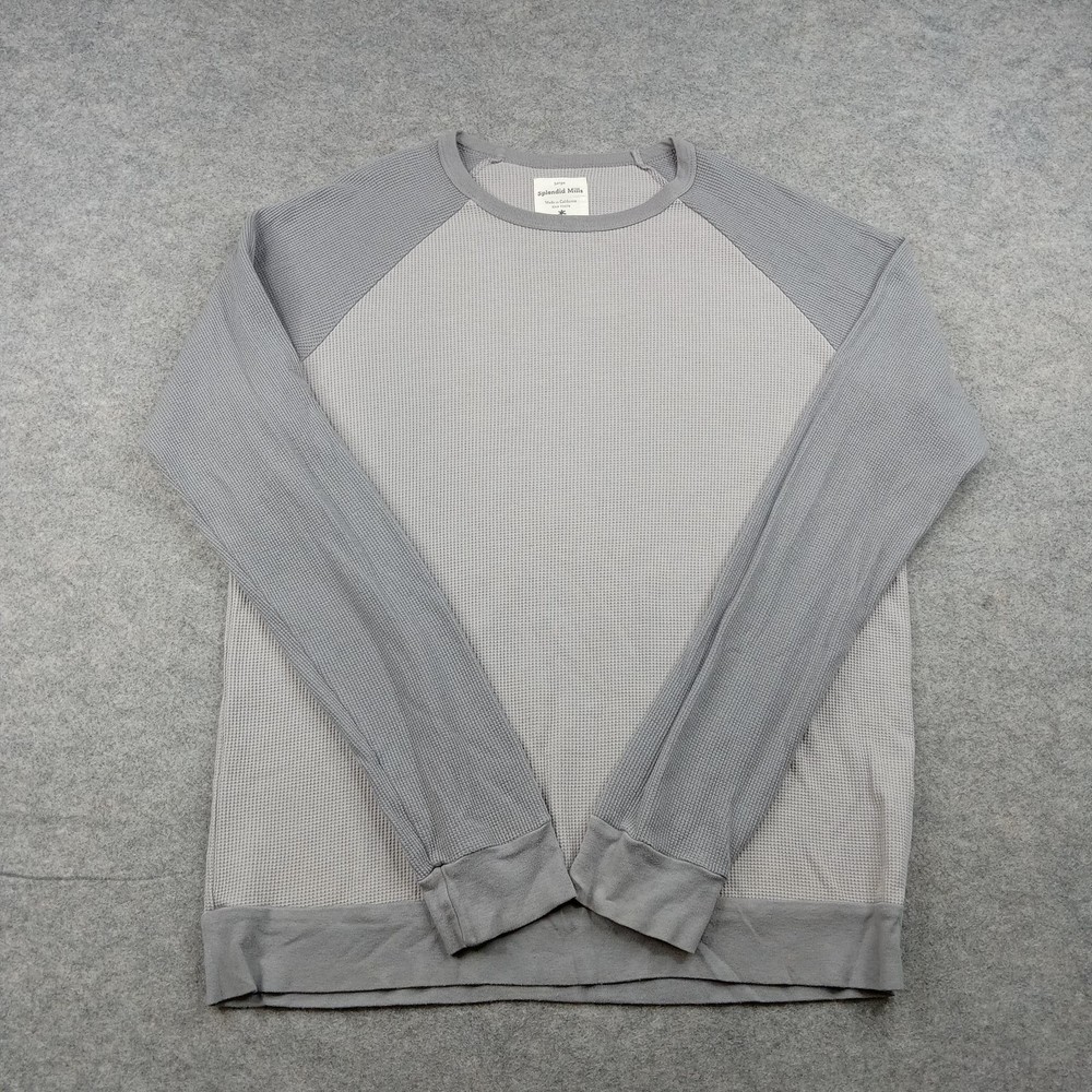 Splendid Mills Shirt Mens Large Gray Long Sleeve Thermal Waffle Crewneck Stretch