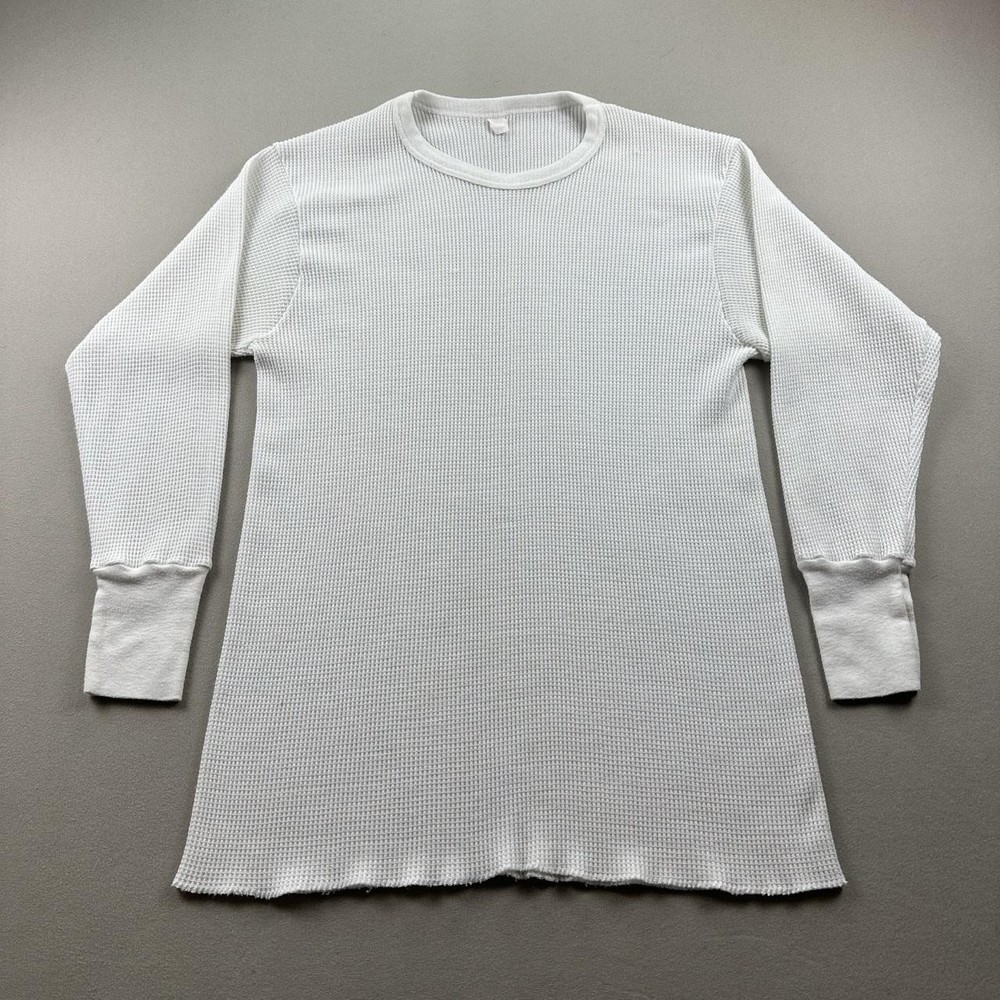 Vintage Thermal Shirt Mens Medium White Waffle Knit Long Johns Base Layer 80s