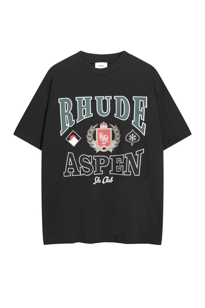 RHUDE slogan logo wheat ear logo retro short sleeved T-shirt black