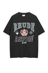 RHUDE slogan logo wheat ear logo retro short sleeved T-shirt black