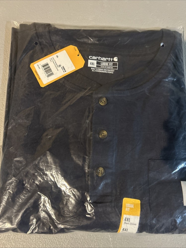 Carhartt Men’S TK0084-M Large Short Sleeve T-Shirt – Navy 3 Buttons Henley Navy