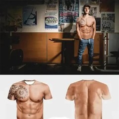 Muscle 3D T-shirt Muscle Tattoo Print T-shirt For Summer Beach Holiday Men Short