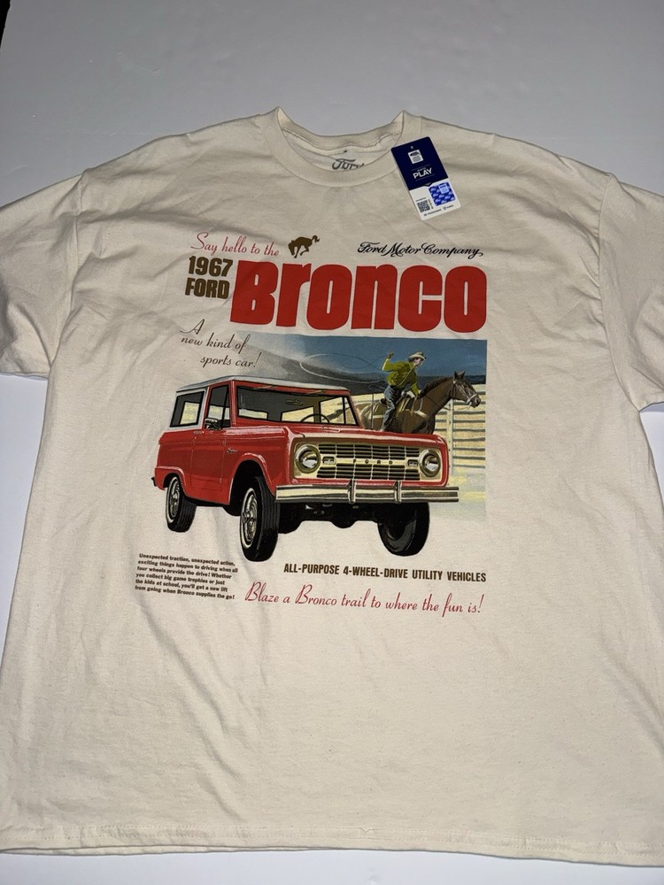 Ford Bronco 1967 Graphic T Shirt Mens 2XL Cream Licensed Retro SUV Tee NWT