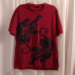Men Large Red Sean John Sequined Y2K Panther Tee Art To Wear Dopamine Streetwear