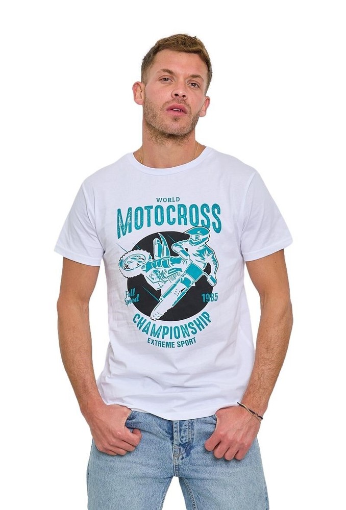 Mens Motocross Print Short Sleeve 100% Cotton T-Shirt ZY12 OFFERA A TEMPO