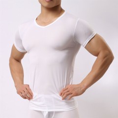 Men’s T-Shirt Gym Tops Slim Fitness Basic T-shirt Bodybuilding Tight V-Neck Tee