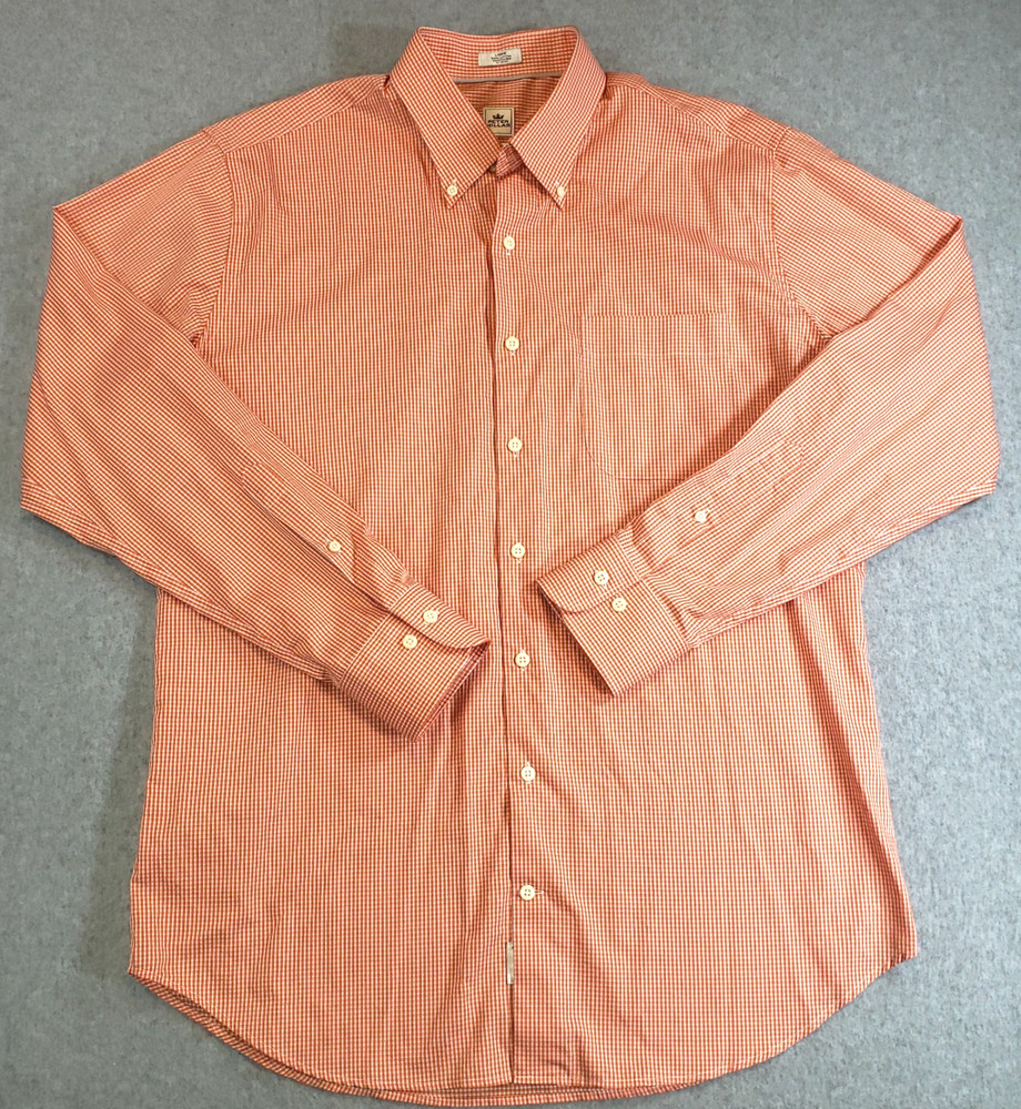 Peter Millar Crown Finish Button Down Shirt Mens Orange White Micro Check Size L
