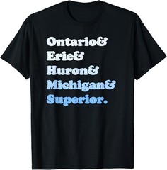 Retro Great Lakes List -Huron Erie Michigan Superior Ontario T-Shirt