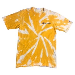 Champion Thick T-shirt Chest Logo Tie Dye Yellow Mens Tag Small￼ Acid Wash