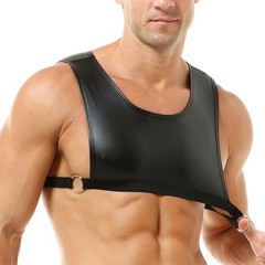 Men Sexy Faux Leather Crop Tops Body Chest Harness Belt Elastic Undershirts Vest