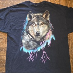 Vintage Wolf Lightning Tee Men’s XL black Pink howling nature tshirt