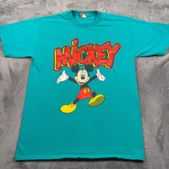 Vintage Disney T-Shirt Mens Large Teal Blue Retro Mickey Mouse Graphic Cotton