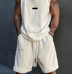 Summer Men Workout Hooded Sleeveless Tops and Shorts set Training Casual Outfits