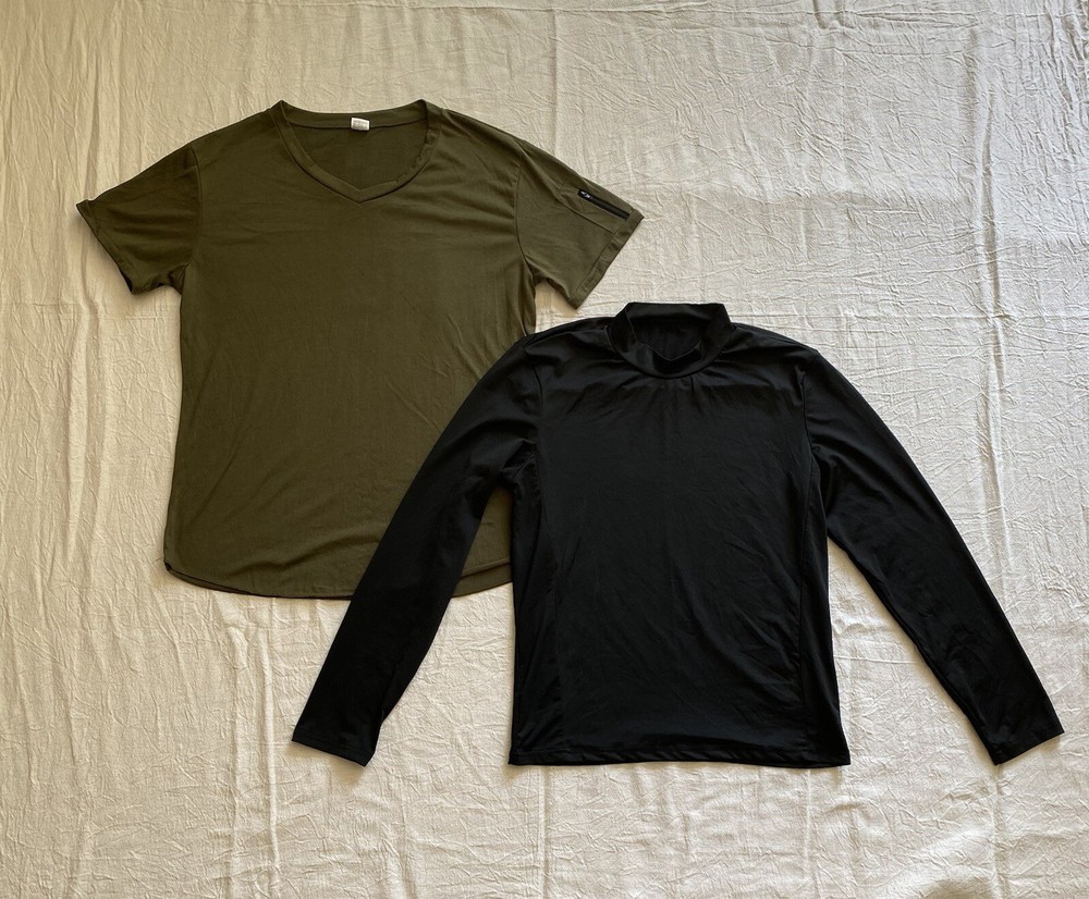 Lot of 2 Mens Size Small Various Brands Long Sleeve Black and Short Sleeve Green