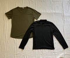 Lot of 2 Mens Size Small Various Brands Long Sleeve Black and Short Sleeve Green