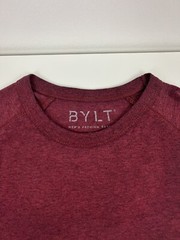 BYLT Basics Crew Neck T Shirt Mens Size L Large Maroon Straight Hem S/S EUC