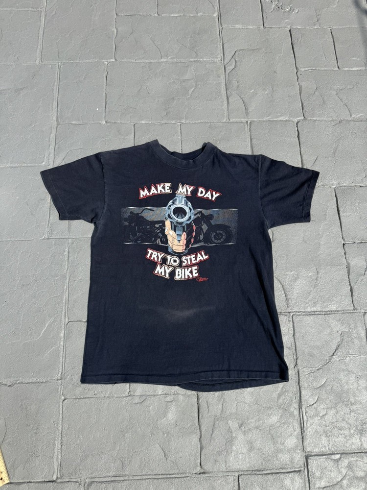 Vintage Harley Davidson Motorcycles Biker Make My Day USA 80s T Shirt Size M/L