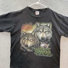 Vintage Oneita Shirt Mens Large Black Single Stitch Wolf Nature Grunge Faded 90s