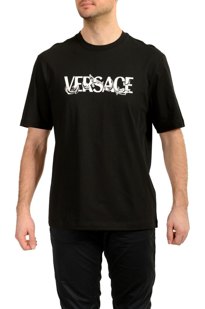 Versace Men’s Black Logo Print Crewneck Short Sleeve T-Shirt US 6XL IT 64