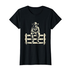 Cowgirl Sitting on Fence at Dusk Western Art Sweatshirt T-shirt