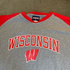 Jansport Wisconsin Badgers Raglan Long Sleeve Shirt Men’s XL Red Gray Vintagee