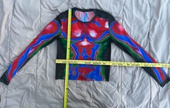 Fever City Red, Blue Black Vibrant Body Heat Map Print Long Sleeve Mesh Tee M