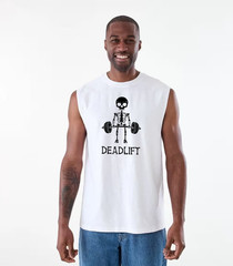 MEN WOMENS TEE SLEEVELESS TSHIRT DEADLIFT SKELETON WEIGHTLIFTING WEIGHTS GYM