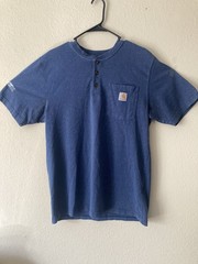 Carhartt Pocket Henley Tee Men Medium Blue Short Sleeve Workwear Casual Logo
