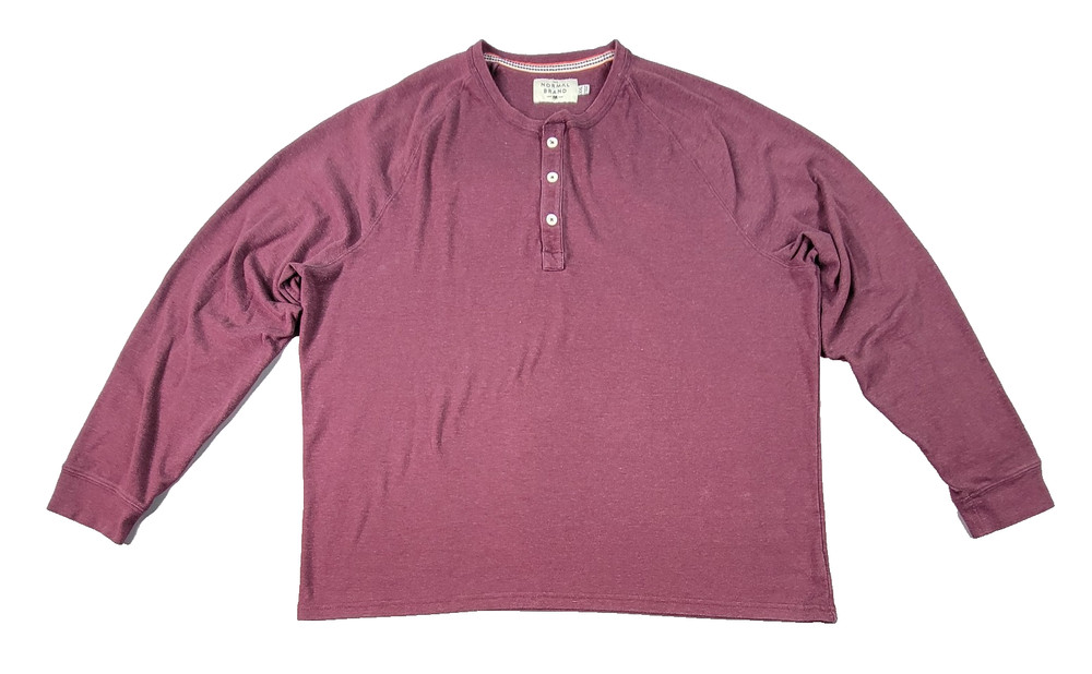 The Normal Brand Mens Shirt Size XXL Burgundy Puremeso 3 Button Henley L/S Logo