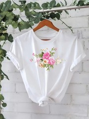 Valentine’s Day Women’s Casual Round Neck Short Sleeve T-Shirt Floral Print ❀