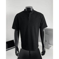 American Style Henry Collar Shirt Men’s Summer Splice Mamba Cotton Short Sleeve