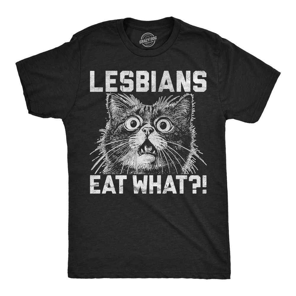 Mens Funny T Shirts Lesbians Eat What Sarcastic Cat Graphic Novelty Tee For Men