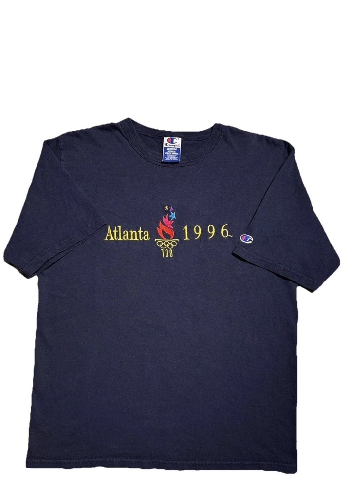 Vintage Champion Shirt Men’s Medium Atlanta 1996 Olympics Embroidered Navy Blue