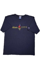 Vintage Champion Shirt Men’s Medium Atlanta 1996 Olympics Embroidered Navy Blue