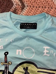 Eternity BC/AD Mens Turquoise Blue Aqua Rabbit Pig Print Shirt Small Embroidered