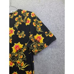 Nike Floral Print T-Shirt Mens Large Black Yellow Athletic Cut Futura Logo Tee