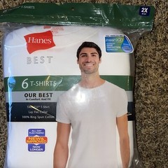 Hanes Best Tagless T-Shirt Lay-Flat Collar Tagless Cool Comfort White 6 Ct 2XL