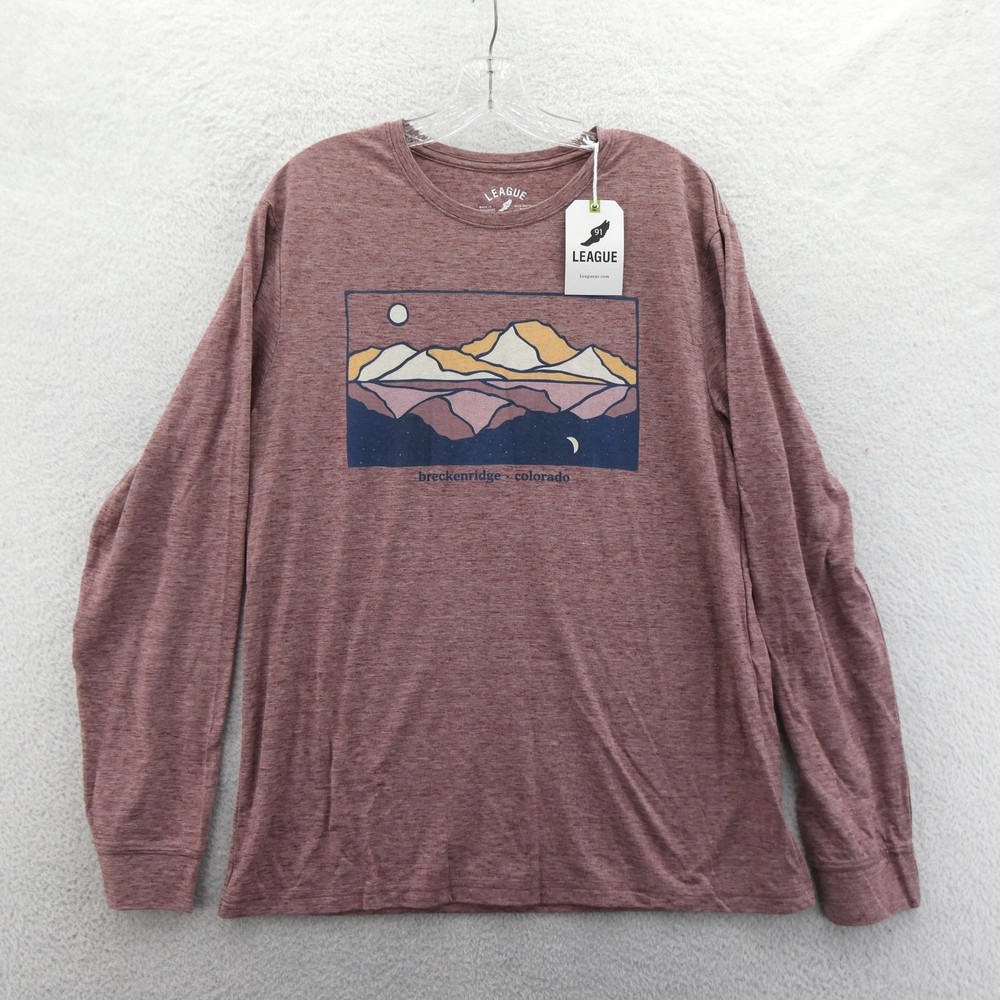 League Shirt Mens Large Breckenridge Colorado Heather Maroon Graphic Poly Cotton