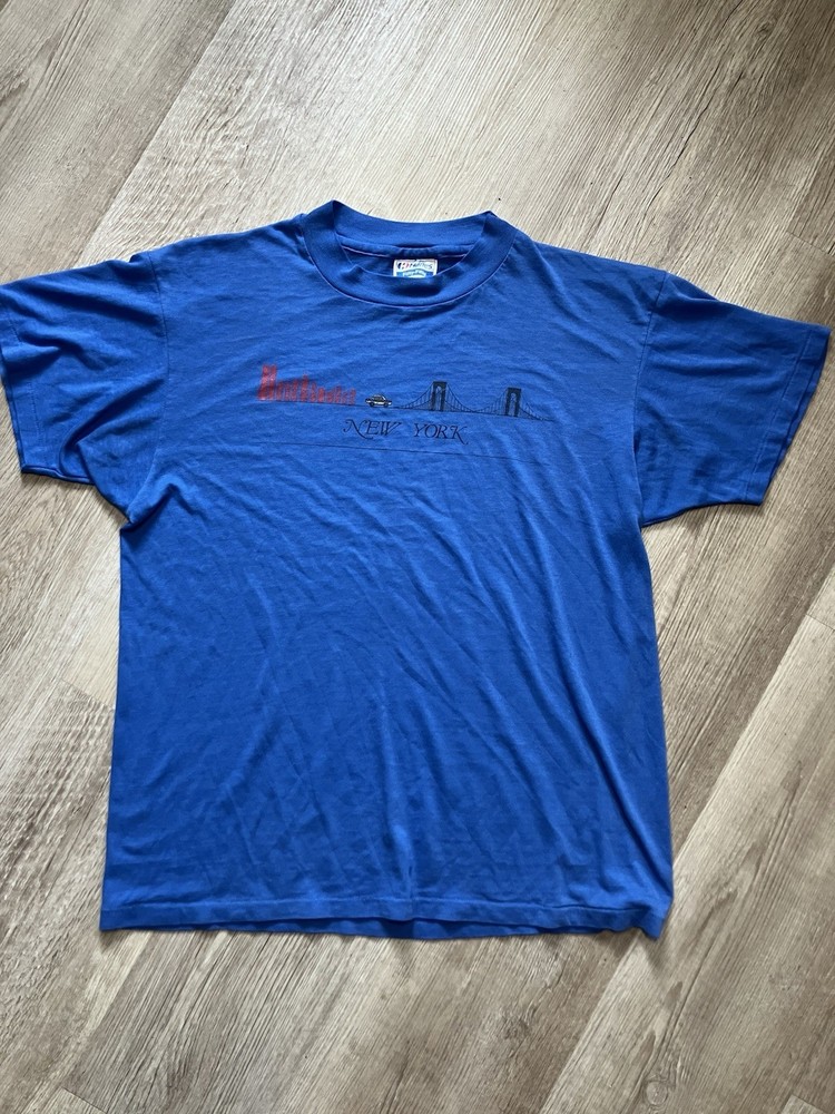 Vintage New York City Brooklyn Bridge Blue T Shirt Sz L Fits Smaller