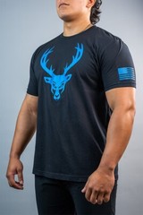 Bucked Up Men’s Flag T Shirt Black Blue Logo Size XL New