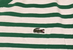 Lacoste Men’s V Neck Green White Stripe Alligator Logo T Shirt Size Medium/6