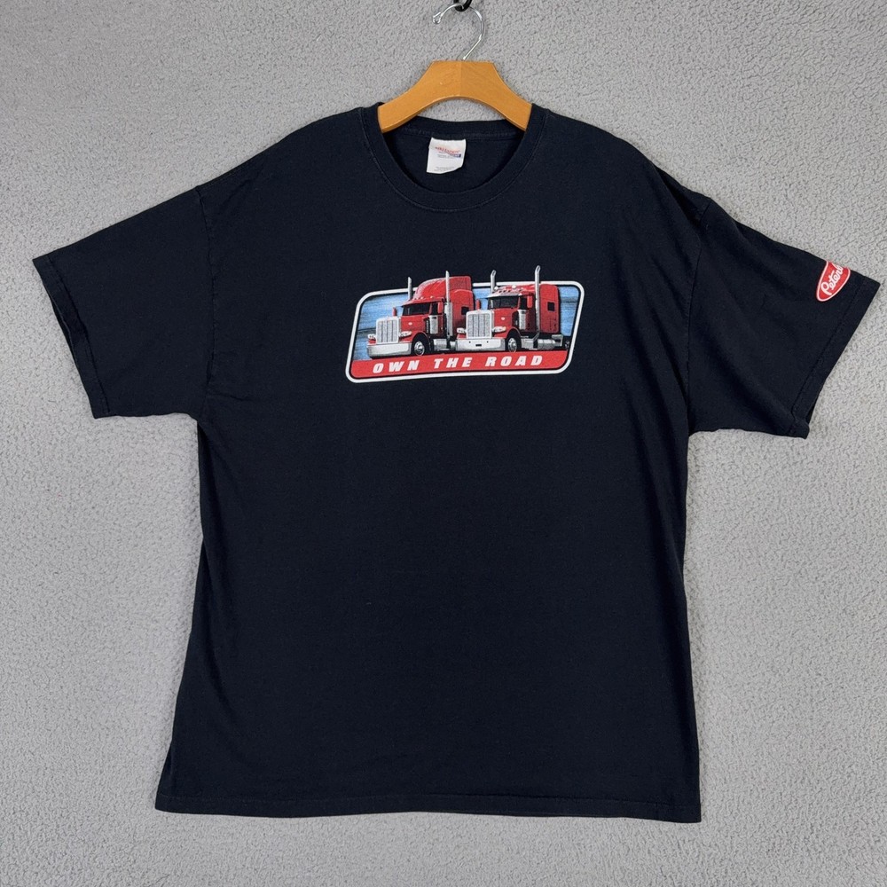 Peterbilt Shirt Mens XL Black Hanes Heavyweight Trucker Own The Road Graphic Tee